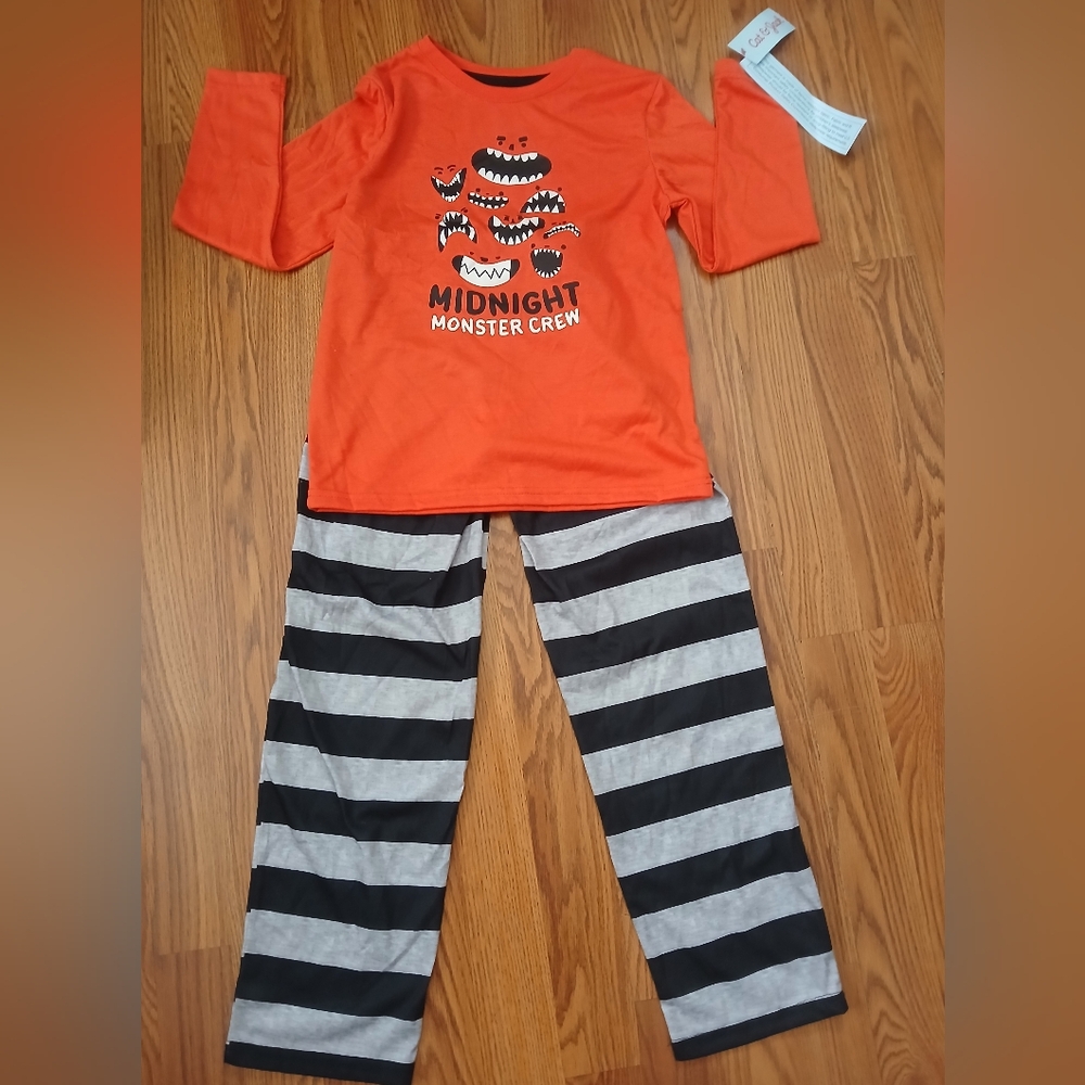 Cat & Jack 2-piece Kids Halloween Pajamas‎ Midnight Monster Crew Orange Black